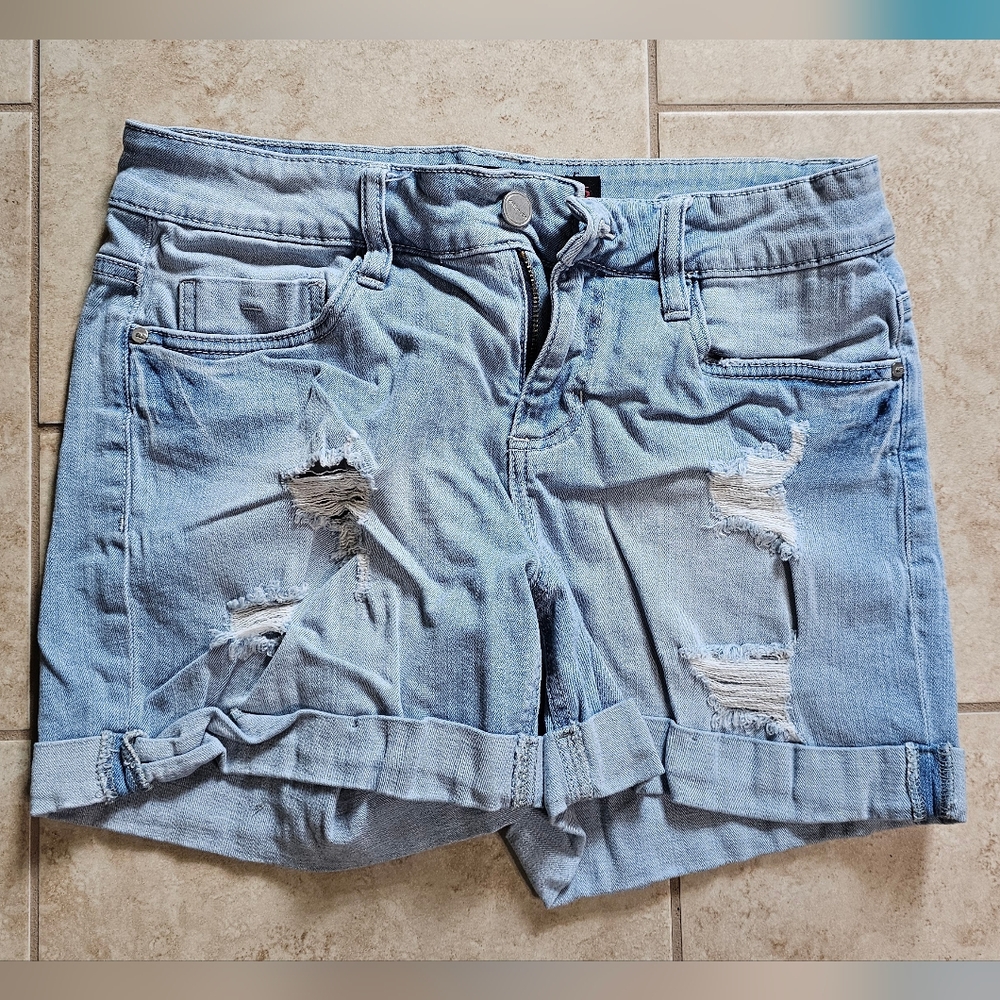 Dollhouse Light Blue Ripped Jean Shorts
